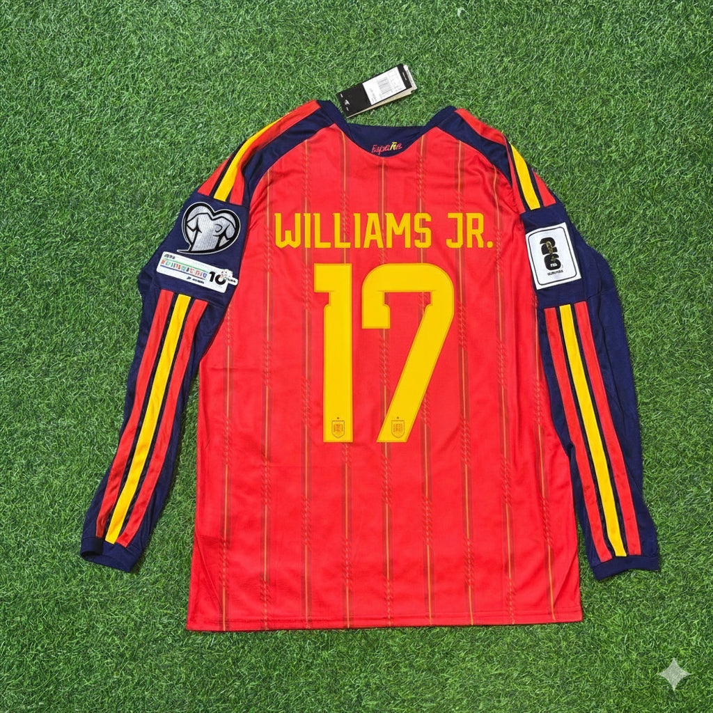 Spain 2026 Nico Williams Home Long Sleeve Soccer Kit Football Jersey