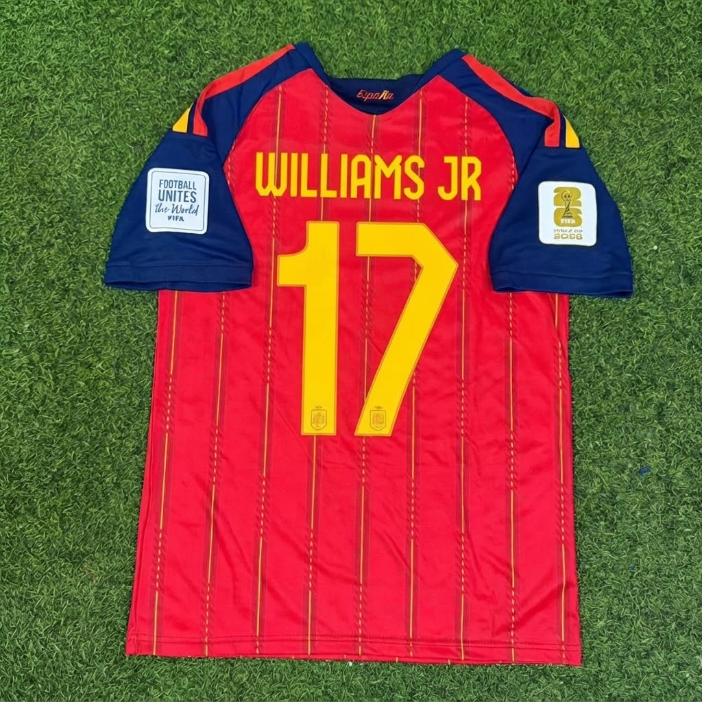 Nico Williams Jr. #17 Spain Two Star 2026 World Cup Champions Home Football Jersey