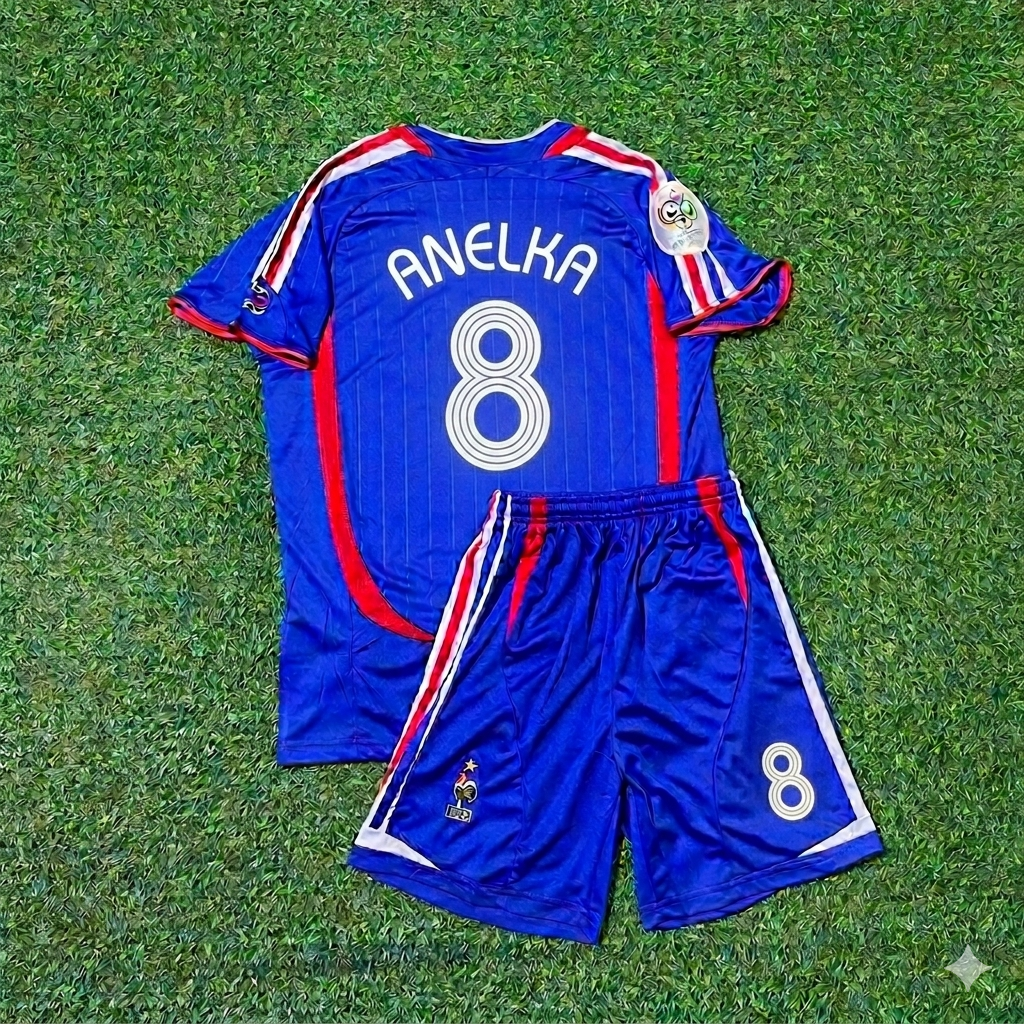 France World Cup 2006 Nicolas Anelka #8 Kids Blue Retro Football Jersey Kit