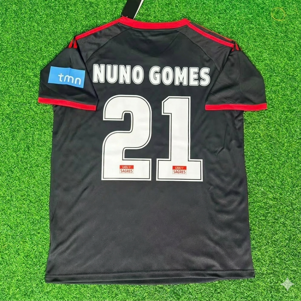 Nuno Gomes 21 Benfica 2009/2010 Away Black Retro Football Jersey Kit