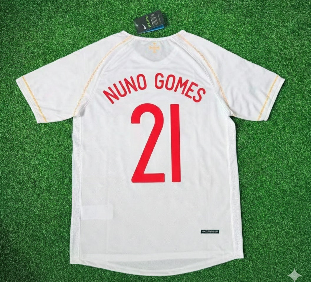 Nuno Gomes Portugal 2002 Retro White Debut Football Jersey Kit