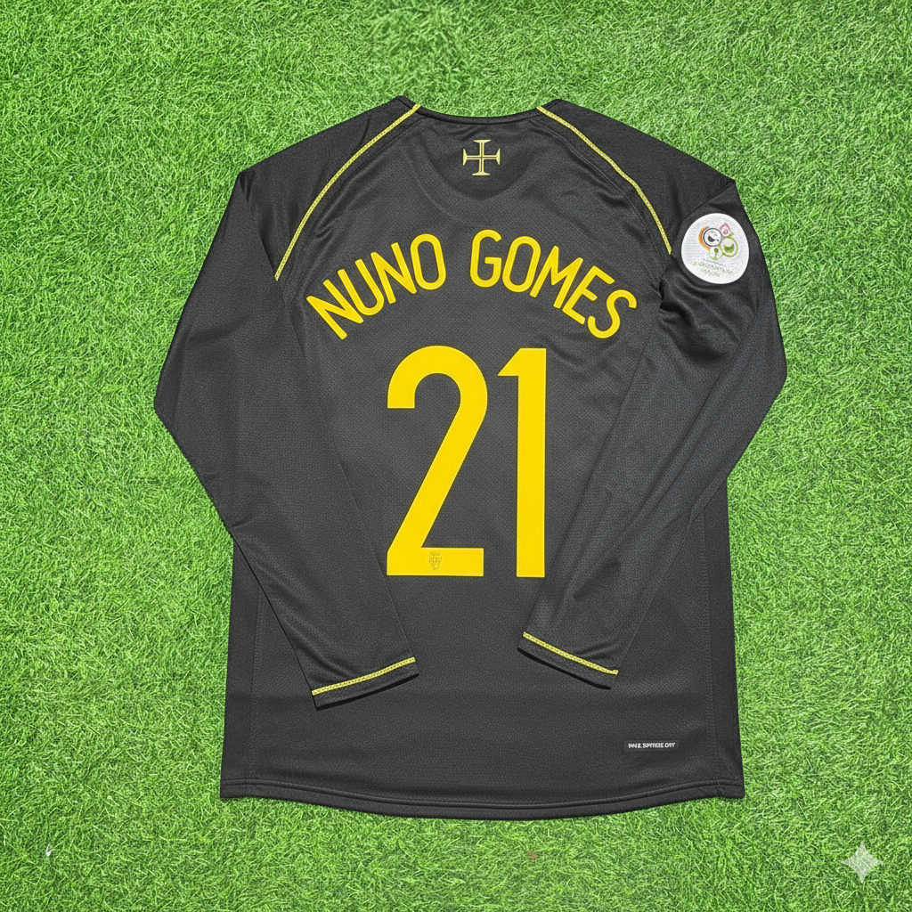 Portugal World Cup 2006 Nuno Gomes Long Sleeve Black Retro Football Jersey