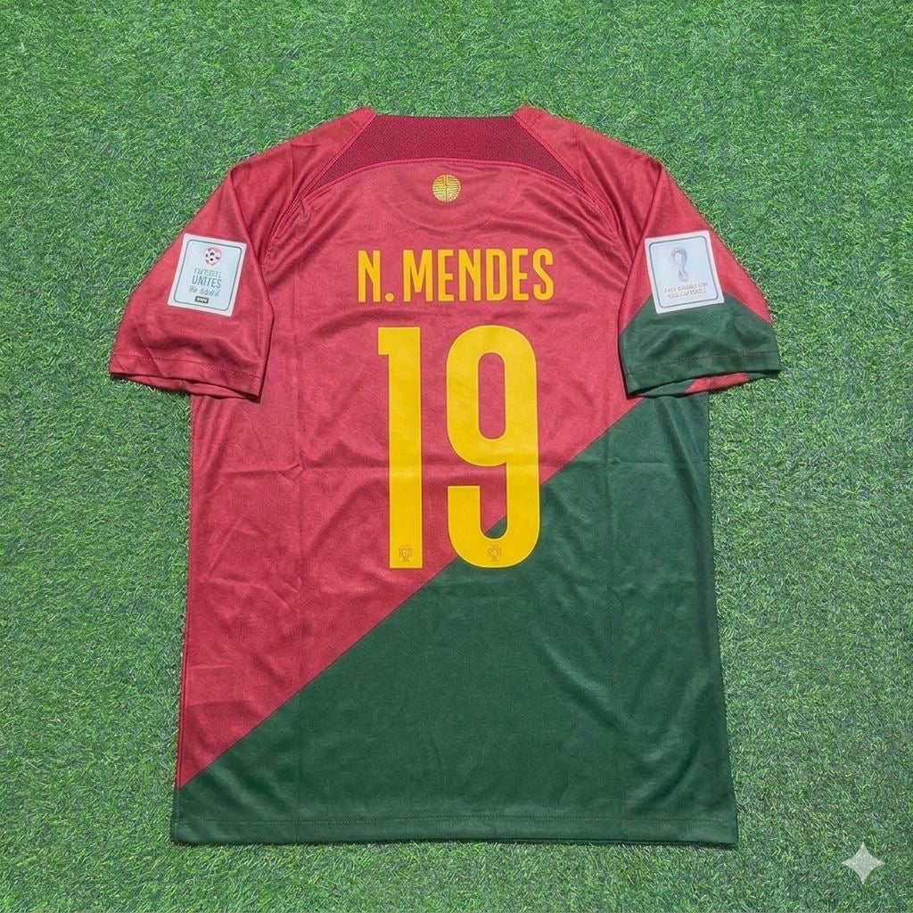 Portugal World Cup 2022 Nuno Mendes #19 Home Retro Football Jersey