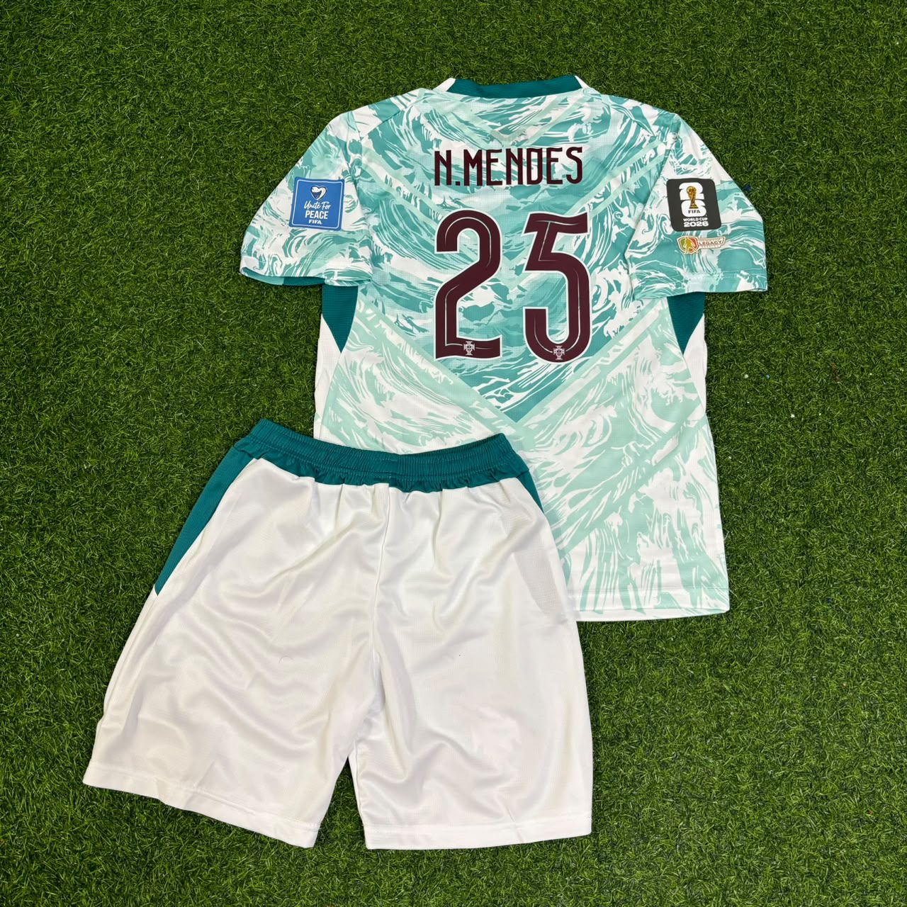 Portugal World Cup 2026 Nuno Mendes White Away Kids Football Jersey