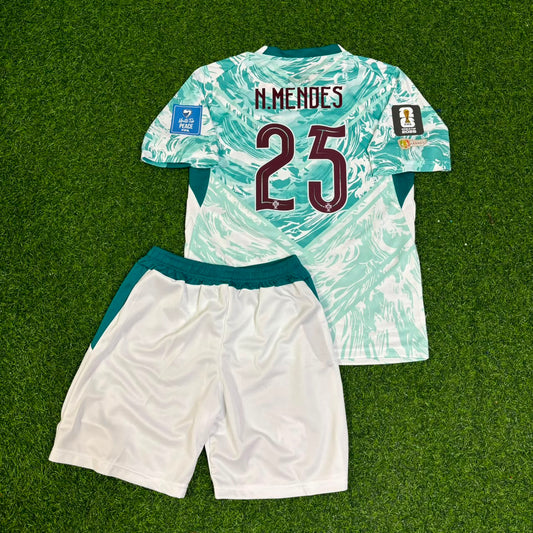 Portugal World Cup 2026 Nuno Mendes White Away Kids Football Jersey