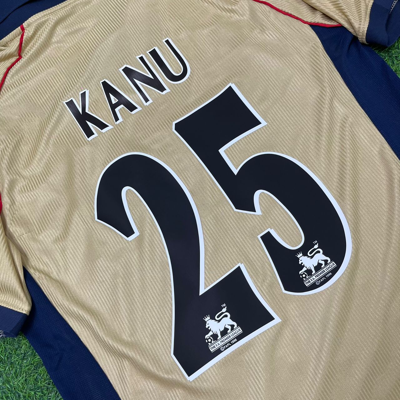Nwankwo Kanu #25 Arsenal 2001-2002 Away Golden Retro Football Jersey