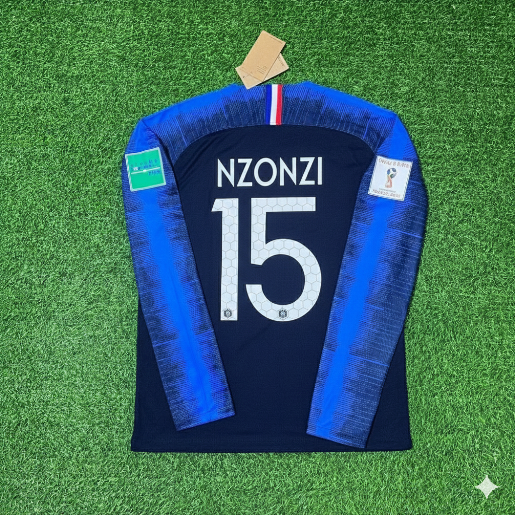 France World Cup 2018 Steven Nzonzi Final Long Sleeve Retro Football Jersey Kit