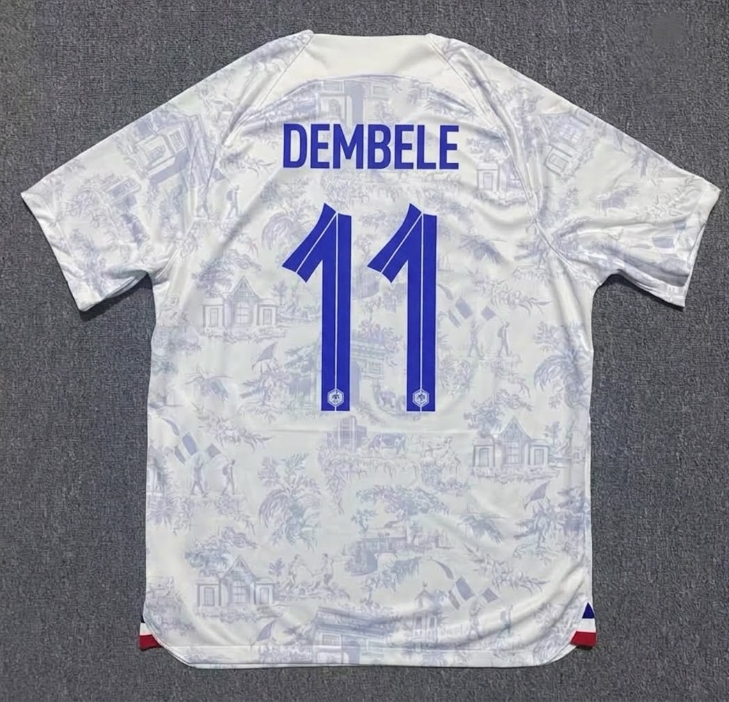 France World Cup 2022 Ousmane Dembélé #11 Away Retro Football Jersey