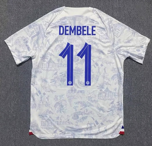 France World Cup 2022 Ousmane Dembélé #11 Away Retro Football Jersey