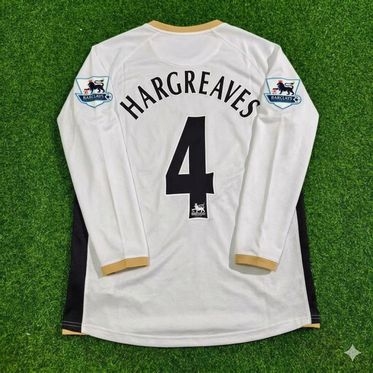Owen Hargreaves #4 Manchester United 2006-2007 White Retro Long Sleeve Football Jersey Kit