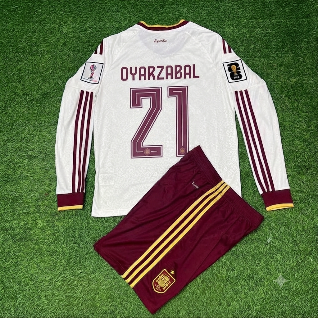 Spain World Cup 2026 Mikel Oyarzabal Away Long Sleeve Kids Football Jersey