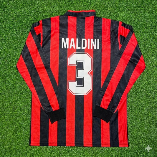 Paolo Maldini #3 AC Milan 1989-1990 Retro Long Sleeve Football Jersey Kit