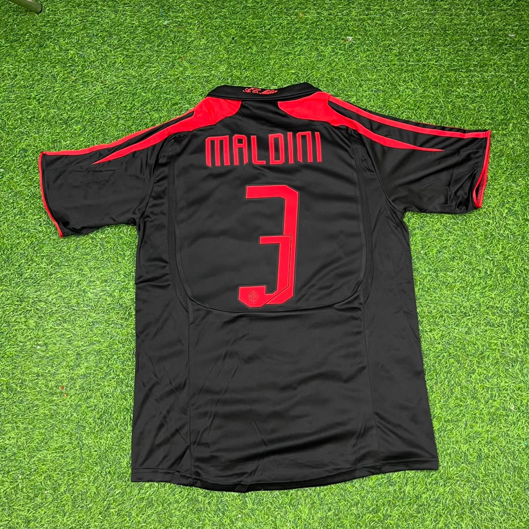 Paolo Maldini AC Milan 2007-2008 Black Retro Third Football Jersey Kit