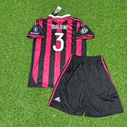 Paolo Maldini AC Milan 2008-2009 Final Season Kids Home Retro Football Jersey Kit