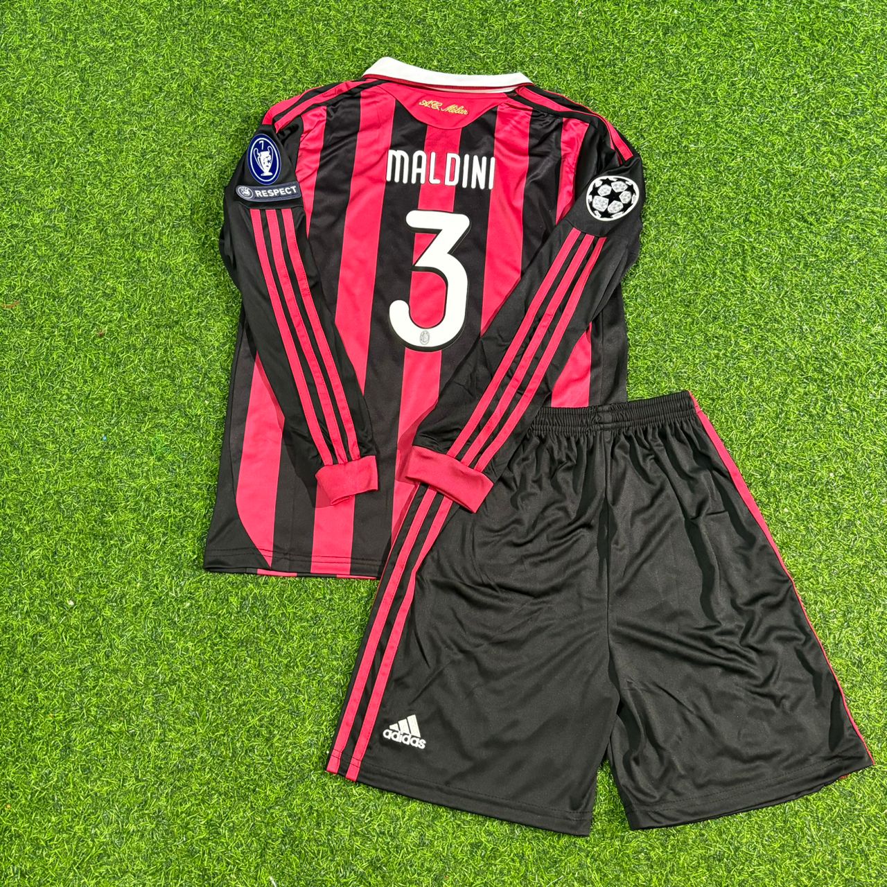 Paolo Maldini AC Milan 2008-2009 Final Season Kids Long Sleeve Home Retro Football Jersey Kit
