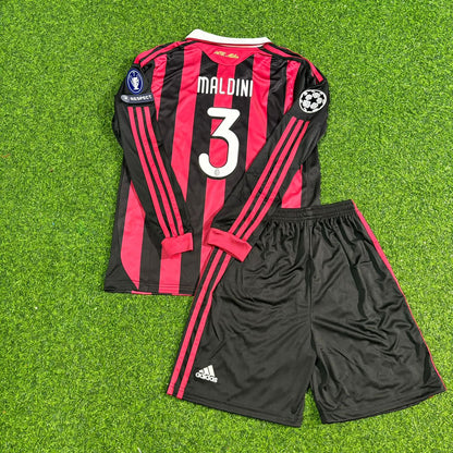 Paolo Maldini AC Milan 2008-2009 Final Season Kids Long Sleeve Home Retro Football Jersey Kit