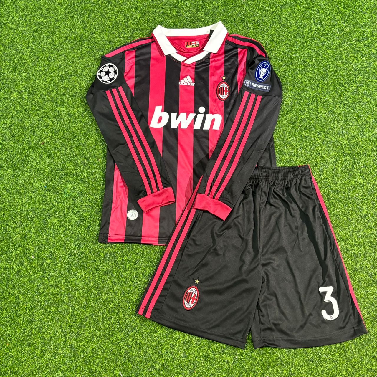 Paolo Maldini AC Milan 2008-2009 Final Season Kids Long Sleeve Home Retro Football Jersey Kit
