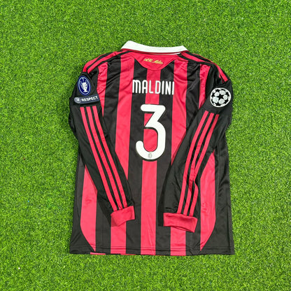 Paolo Maldini AC Milan 2008-2009 Final Season Long Sleeve Home Retro Football Jersey Kit