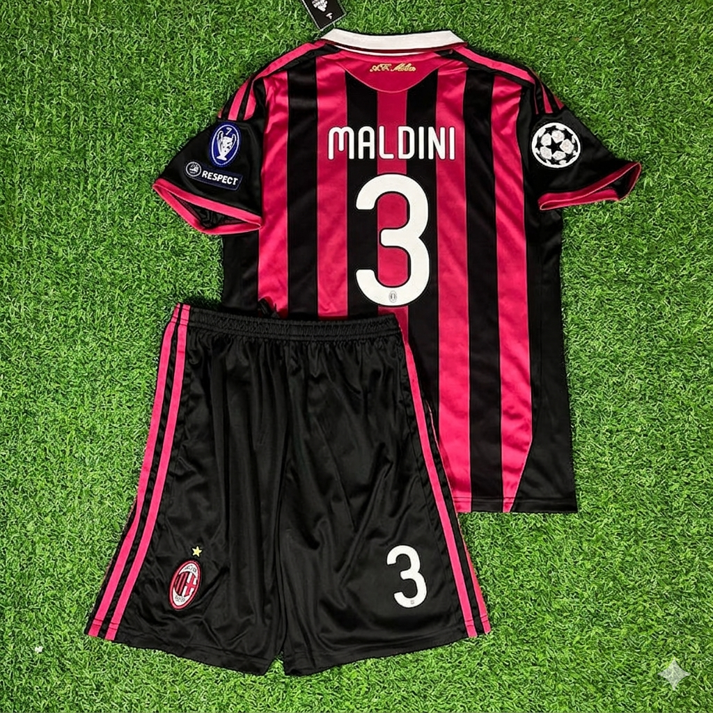 Paolo Maldini #3 AC Milan 2009/10 Retro Football Jersey Kit