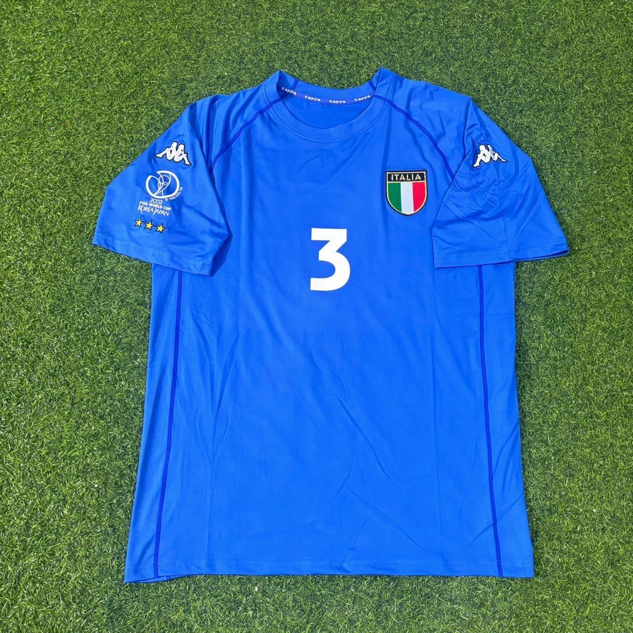 Italy World Cup 2002 Paolo Maldini #3 Home Retro Football Jersey