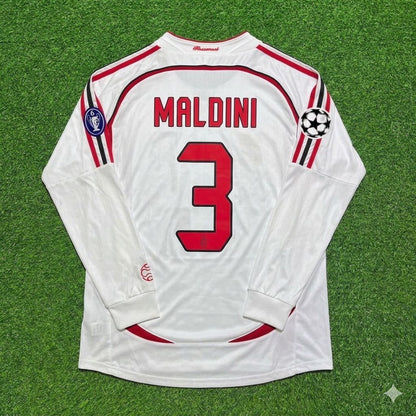 Paolo Maldini #3 AC Milan 2007 Champions League Final Away White Long Sleeve Retro Football Jersey