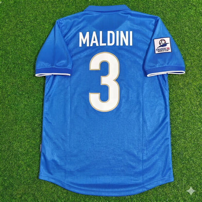 Italy World Cup 1998 Paolo Maldini Home Blue Retro Football Jersey