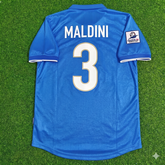 Italy World Cup 1998 Paolo Maldini Home Blue Retro Football Jersey