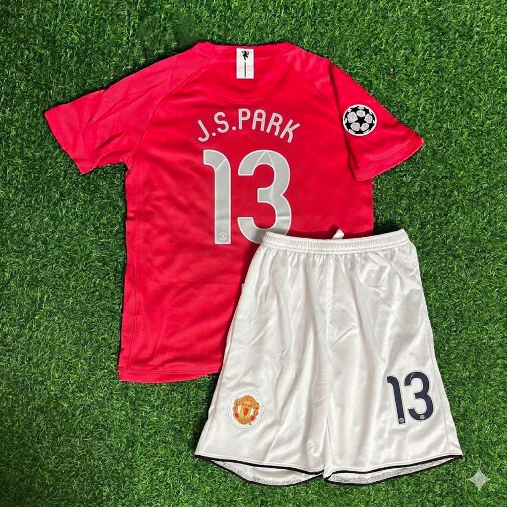 Park Ji-sung #13 Manchester United 2008 Final Kids Children Home Football Jersey Kit
