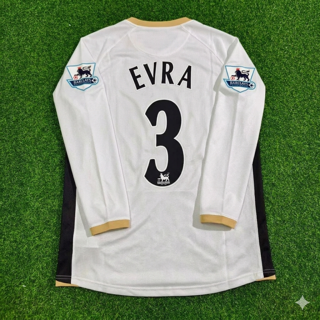 Patrice Evra #3 Manchester United 2006-2007 White Retro Long Sleeve Football Jersey Kit