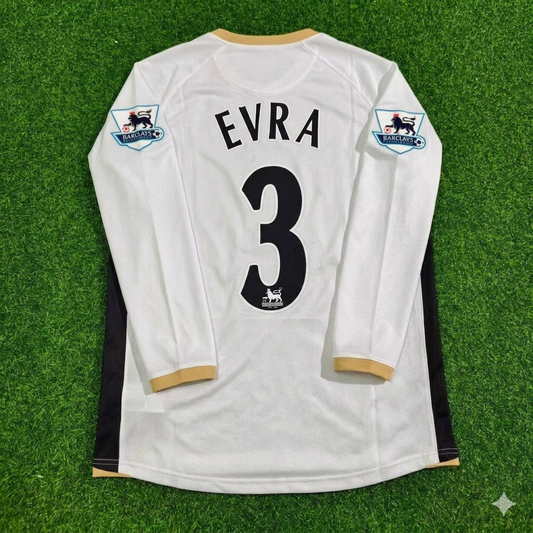 Patrice Evra #3 Manchester United 2006-2007 White Retro Long Sleeve Football Jersey Kit