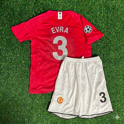 Patrice Evra #3 Manchester United 2008 Final Kids Children Home Football Jersey Kit
