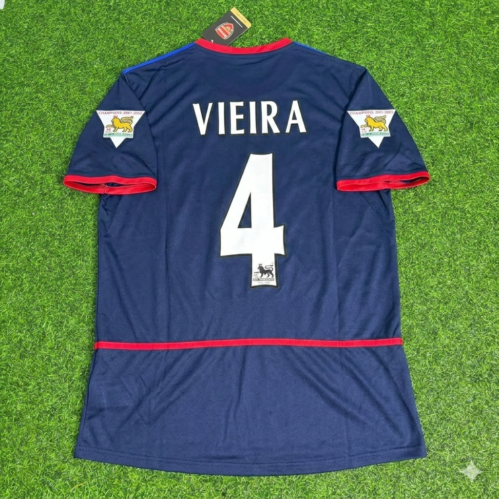 Patrick Vieira 4- Arsenal 2002-2004 Black Blue o2 Retro Football Jersey Kit