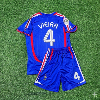 France World Cup 2006 Patrick Vieira #4 Kids Blue Retro Football Jersey Kit