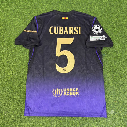 Pau Cubarsi #5 Barcelona 2027 Champions League Patch Away Football Jersey