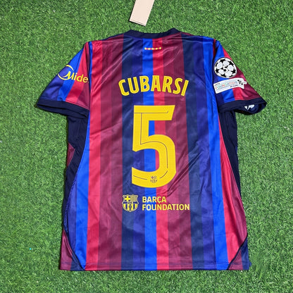Pau Cubarsi #5 Barcelona 2027 Champions League Patch Home Football Jersey