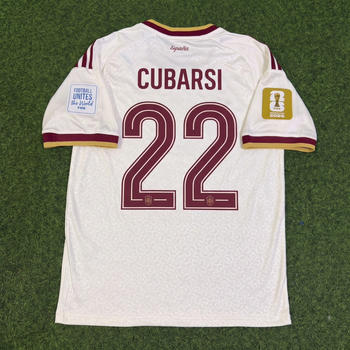 Spain Pau Cubarsi #22 Two Star 2026 World Cup Champions Away Football Jersey