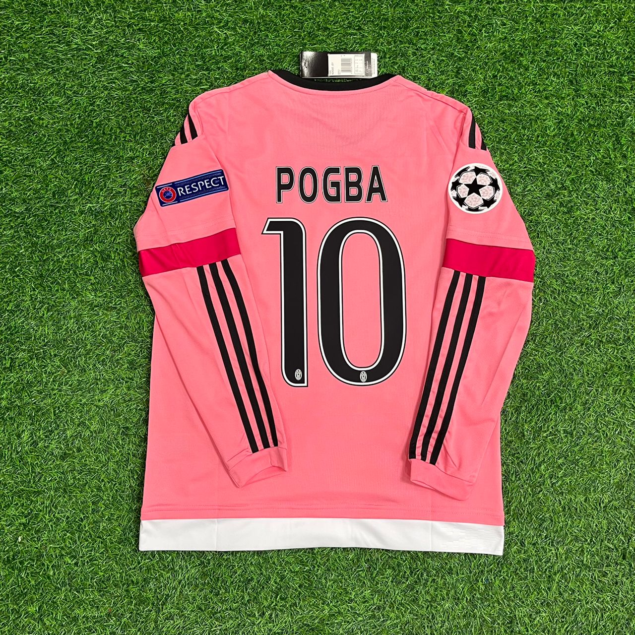 Paul Pogba Juventus Pink Retro 2015-2016 Long Sleeve Pink Football Jersey