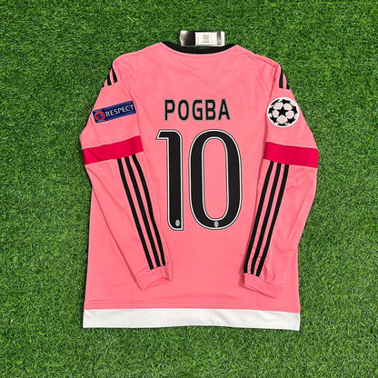 Paul Pogba Juventus Pink Retro 2015-2016 Long Sleeve Pink Football Jersey