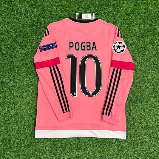 Paul Pogba Juventus Pink Retro 2015-2016 Long Sleeve Pink Football Jersey