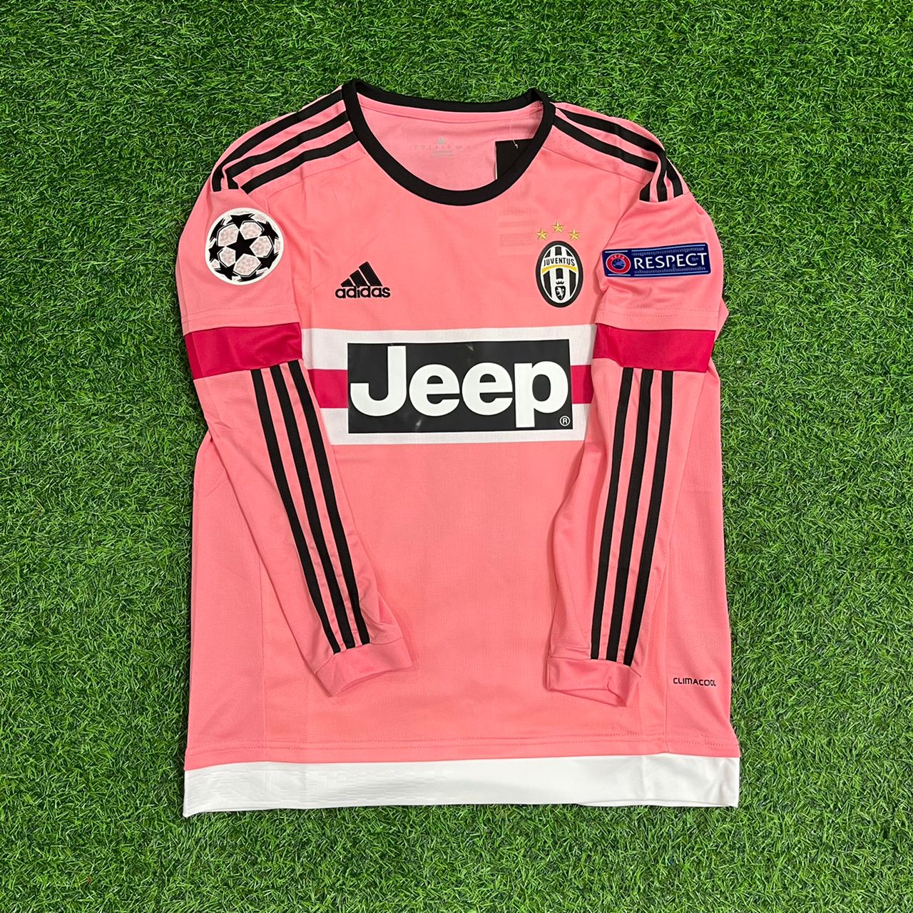 Paul Pogba Juventus Pink Retro 2015-2016 Long Sleeve Pink Football Jersey