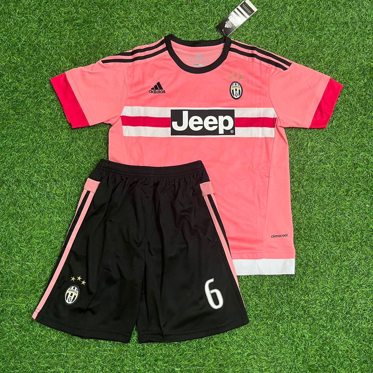 Paul Pogba Juventus 2015 2016 Pink Retro Kids Football Jersey Kit