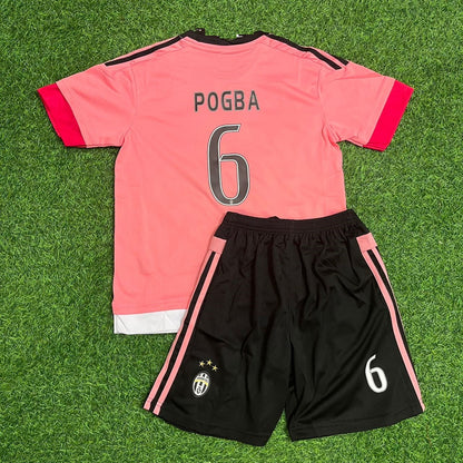 Paul Pogba Juventus 2015 2016 Pink Retro Kids Football Jersey Kit