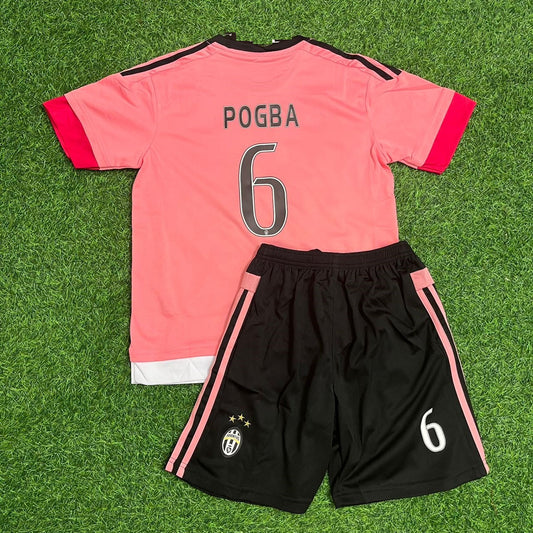 Paul Pogba Juventus 2015 2016 Pink Retro Kids Football Jersey Kit