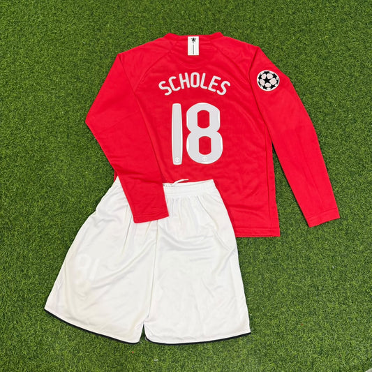 Paul Scholes Manchester United 2008 Champions Leage Final Kids Retro Long Sleeve Football Jersey Kit