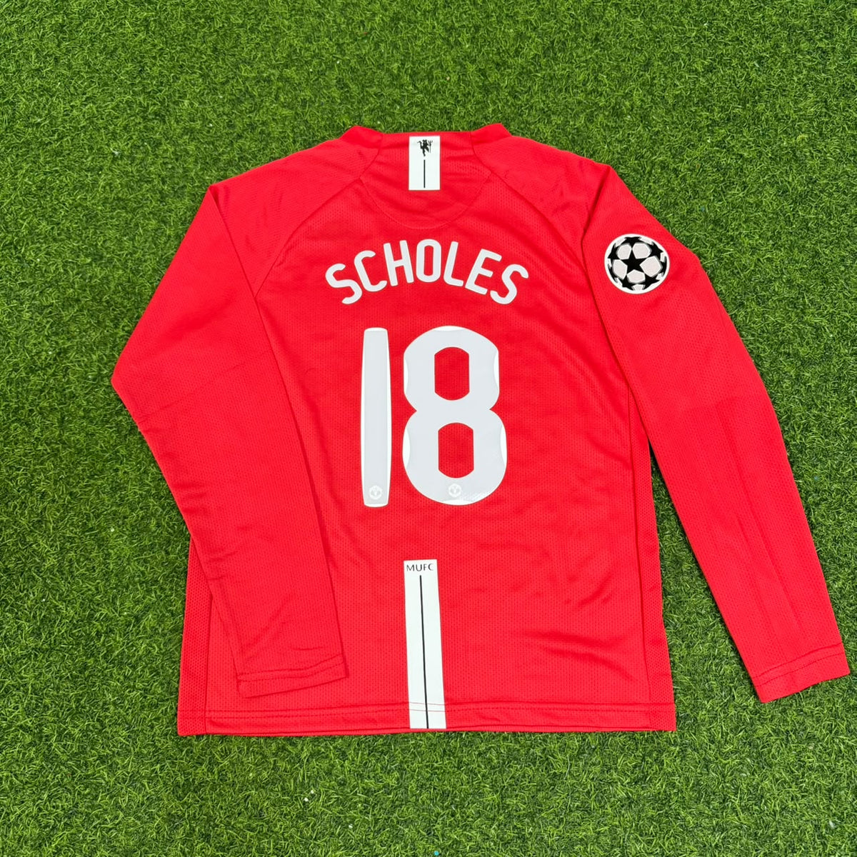 Paul Scholes Manchester United 2008 Champions Leage Final Kids Retro Long Sleeve Football Jersey Kit