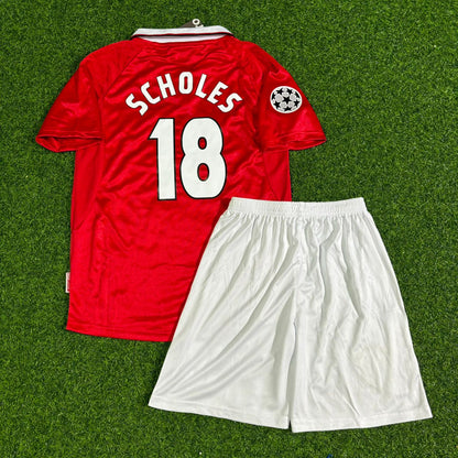 Paul Scholes Manchester United 1999 CL Final Kids Retro Football Jersey Kit