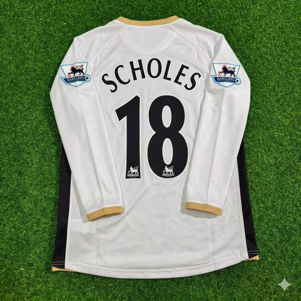 Paul Scholes #18 Manchester United 2006-2007 White Retro Long Sleeve Football Jersey Kit