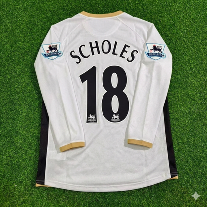 Paul Scholes #18 Manchester United 2006-2007 White Retro Long Sleeve Football Jersey Kit