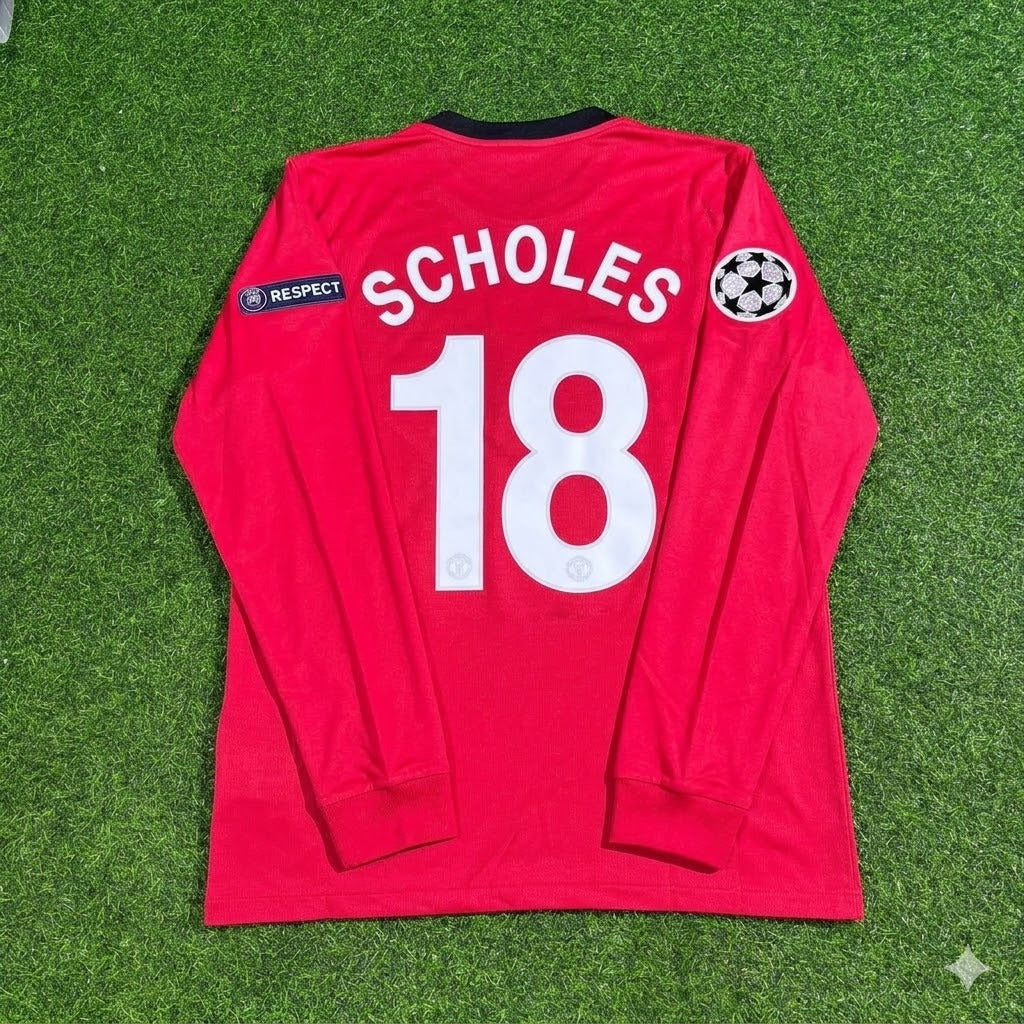 Paul Scholes #18 Manchester United 2009-2010 Retro Long Sleeve Football Jersey Kit