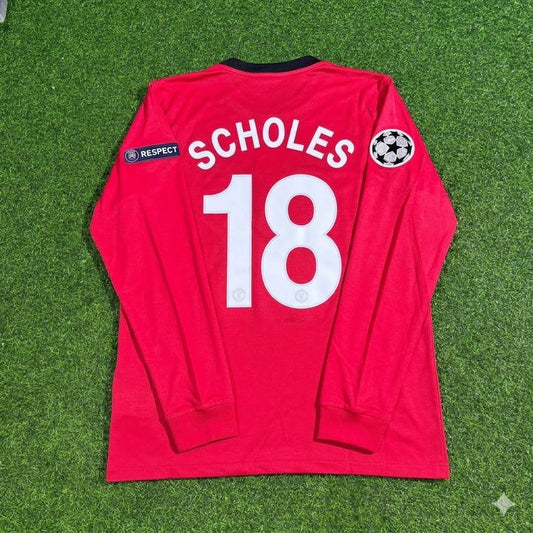 Paul Scholes #18 Manchester United 2009-2010 Retro Long Sleeve Football Jersey Kit